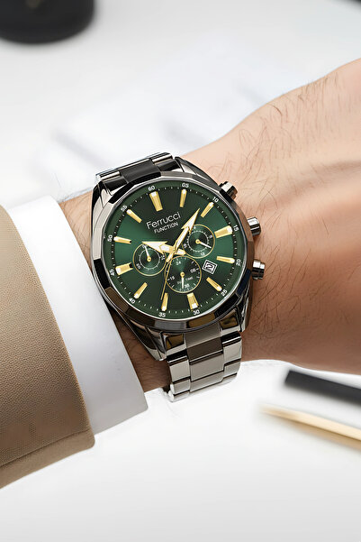 Ferrucci Function Erkek Kol Saati Füme Çelik Kasa & Kordon 44 mm 3 ATM Suya Dayanıklı, zmfer041