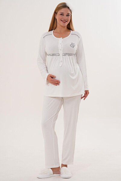 Mecit Pijama Mecit 6100 Gri Sabahlıklı Şardonlu Hamile Lohusa Pijama Takımı