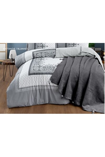 Bella Home Sherpa Comforter Double Duvet Cover Set with Tufted Blanket Gray