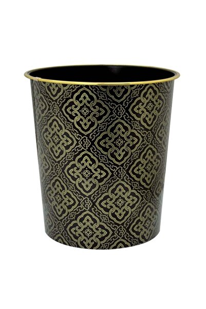 huitich سلة مهملات بلاستيكية سوداء مقاس 26×24.5 سم بنقشة ذهبية