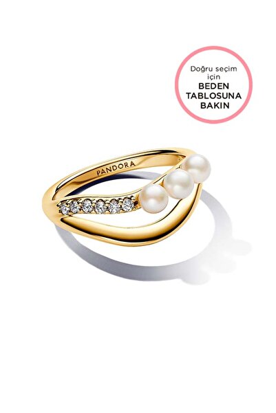 Pandora İşlenmiş Tatlı Su Kültür İncisi ve Organik Şekilli Çift Şerilti Yüzük