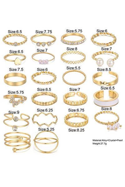 huitich مجموعة خواتم ذهبية اللون مكونة من 22 قطعة بأحجام وأنماط متنوعة مع لمسات من الكريستال واللؤلؤ والسبائك