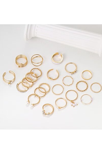 huitich مجموعة خواتم ذهبية اللون مكونة من 22 قطعة بأحجام وأنماط متنوعة مع لمسات من الكريستال واللؤلؤ والسبائك