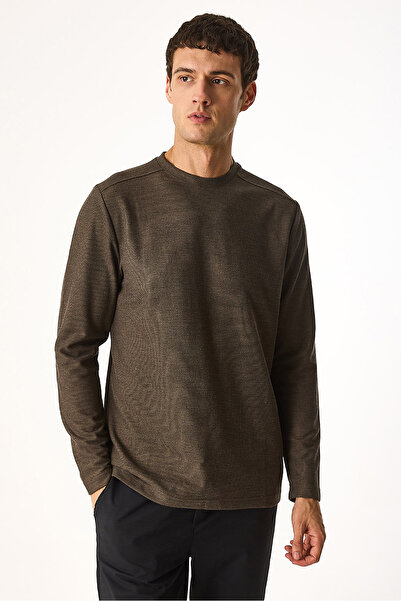 VENA Φούτερ με λαιμόκοψη κανονικής εφαρμογής με υφή-Καφέ