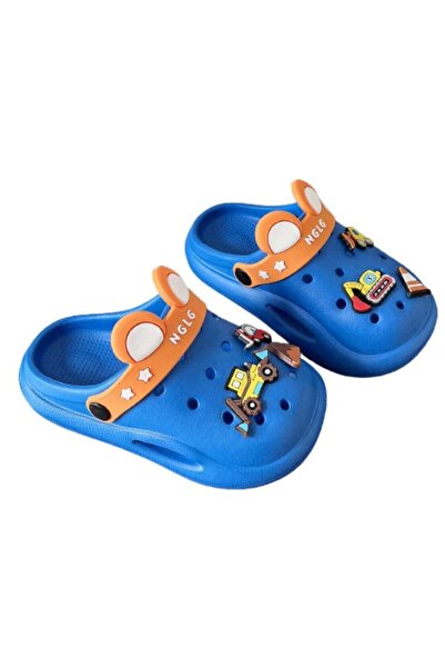 huitich Cute Blue Kids Clogs with Cartoon Charms 24-25