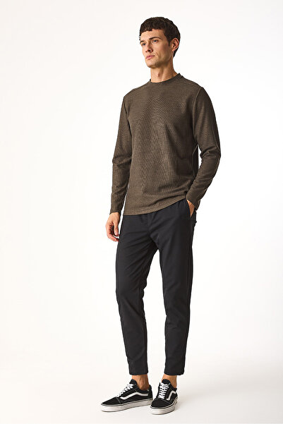 VENA Φούτερ με λαιμόκοψη κανονικής εφαρμογής με υφή-Καφέ