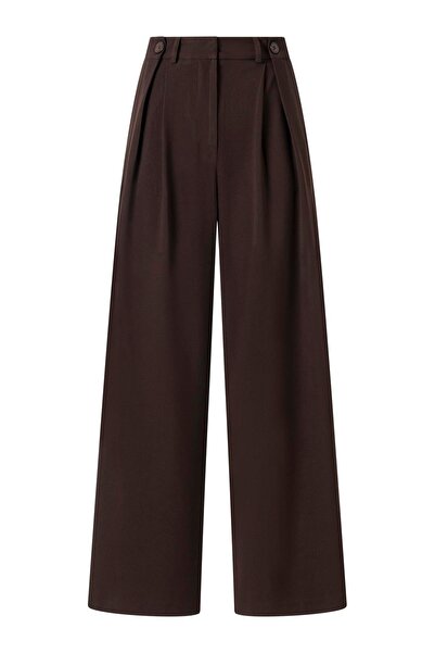FACETTE Kadın Acı Kahve Düğme Detay Yüksek Bel Palazzo Pantolon