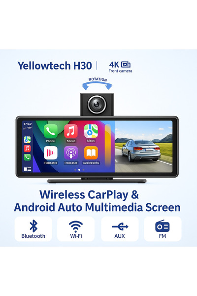 Yellowtech CarPlay, Android Auto, Araç İçi Multimedya, Kablosuz,10.26 inç, Çift Kamera, WiFi, Navigasyon