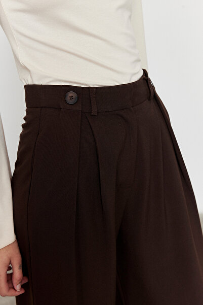 FACETTE Kadın Acı Kahve Düğme Detay Yüksek Bel Palazzo Pantolon