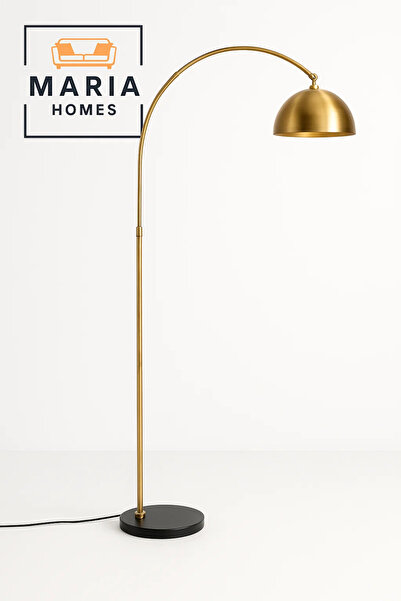 MARIA HOMES Arched Gold Floor Lamp with Black Marble Base