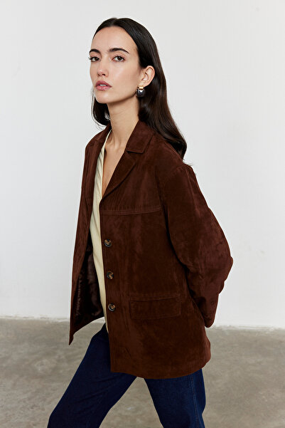 FACETTE Kadın Acı Kahve Süet Düğmeli Ceket
