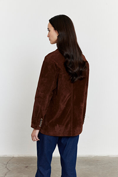 FACETTE Kadın Acı Kahve Süet Düğmeli Ceket