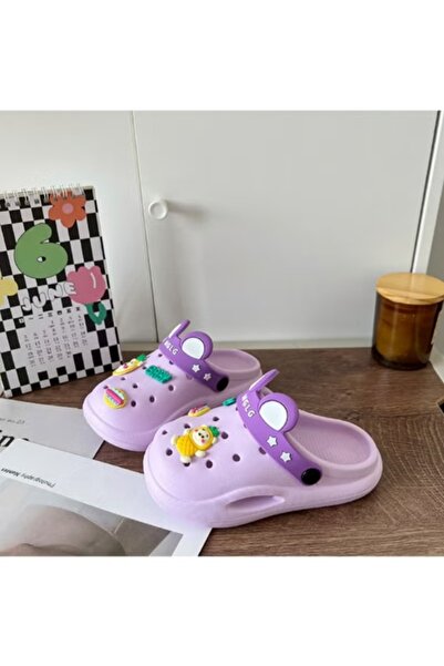 huitich Cute Purple Kids Clogs with Cartoon Charms 24-25