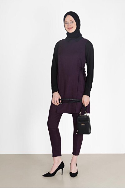 Alvina سروال مزدوج برباط على الخصر مع تفاصيل أزرارفريق 42187