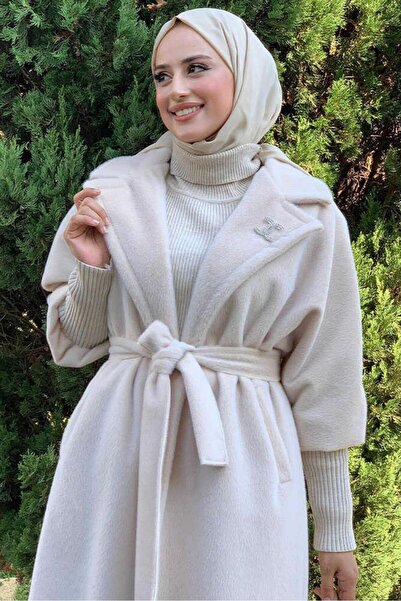 TRENDTESETTÜR Women Beige (Stone) Birded Plush Coat t 3297