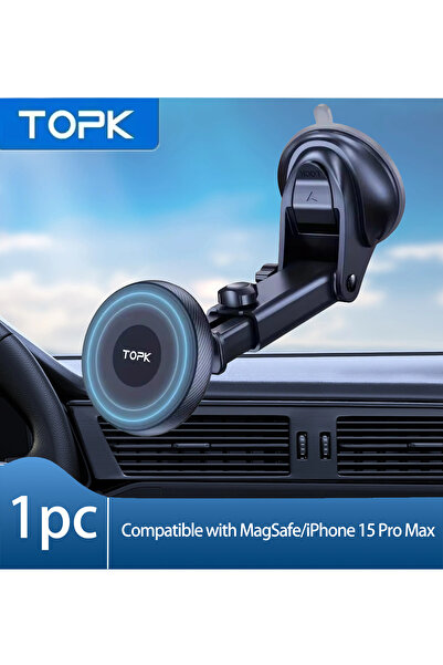 Choice ملحقات داخلية للسيارة حامل سيارة TOPK Mag لهاتف MagSafe iPhone 15 Pro Max، خطاف معدني بيد واحدة