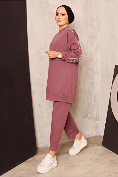 TRENDTESETTÜR KADIN MOR (LİLA) İNCİ DETAYLI PANTOLONLU TAKIM T 8672