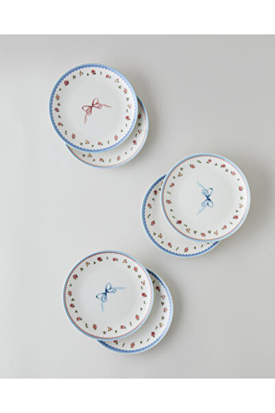 English Home طبق كيك بورسلين من ميز، 6 قطع، 19 سم، ملون