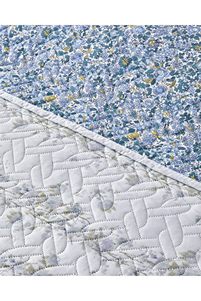 English Home Blossom Stripe Çok Amaçlı Tek Kişilik Yatak Örtüsü Takımı 160x220 cm Mavi