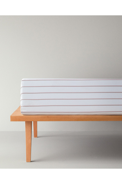 English Home Serene stripes cotton double fitted sheet 160x200 cm pink