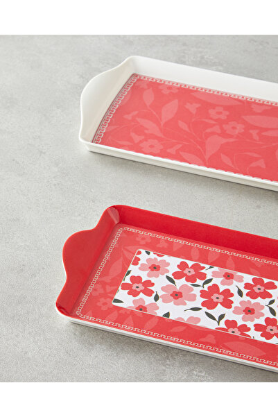 English Home Pink Flowers Melamin 2'li Tepsi 36x16 cm + 24x14 cm Pembe