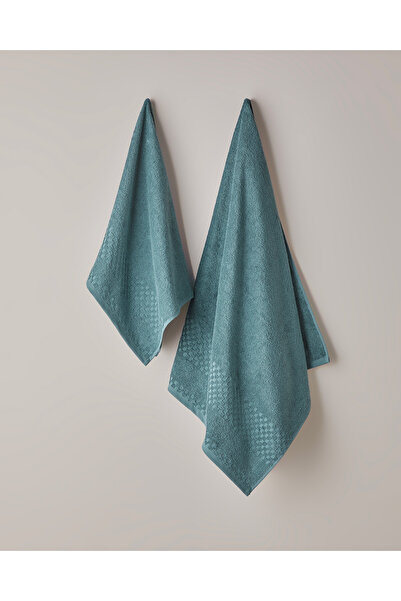 English Home Border Check Cotton Bath Towel 70X140 cm Petrol