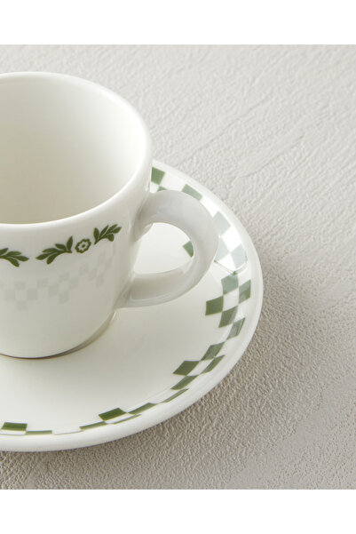 English Home Wild Blossom Bone Porcelain 4 Piece Coffee Cup Set for 2 People 90 ml Green