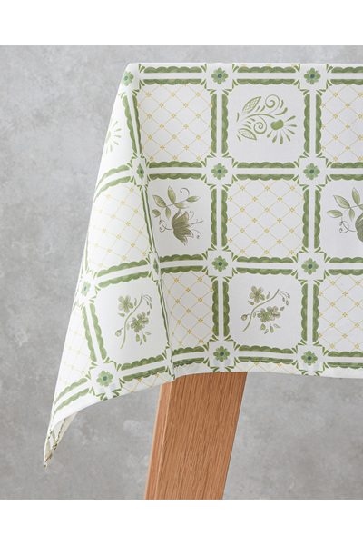 English Home Botanical Garden Pamuk Polyester Masa Örtüsü 150x200 cm Beyaz - Yeşil