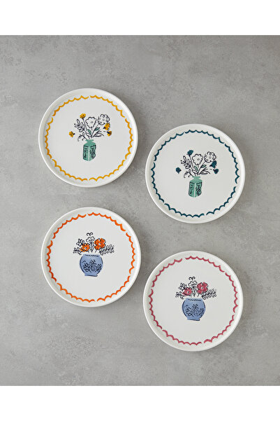 English Home Floe Ceramic 4-Piece Cake Plate 20 cm Colorful