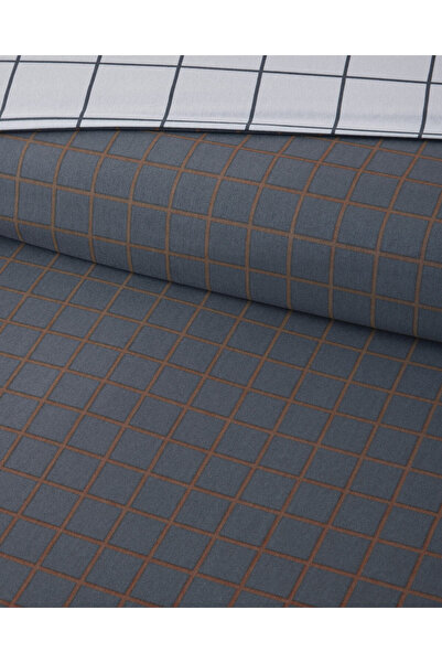 English Home Checkmate Kolay Ütülenir Çift Kişilik Nevresim Seti 200x220 cm Lacivert- Terracotta