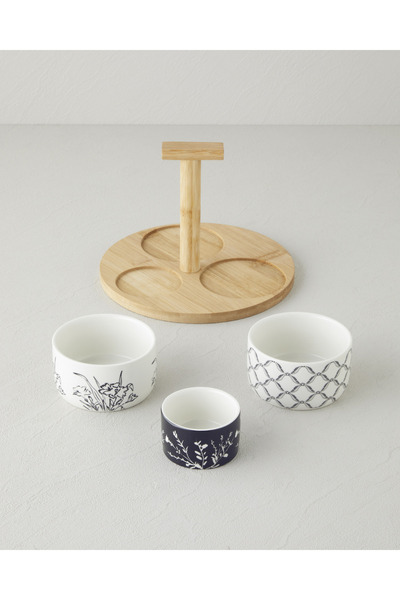 English Home Floral Dreams Stoneware 4 Parça Sunumluk 20 cm Siyah - Beyaz