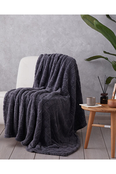 English Home Natural Checkers Jakarlı Wellsoft Tv Battaniye 120x160 cm Antrasit