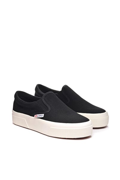 Superga 2740 Platform Slipon Kadın Siyah-Bej Platform Sneaker