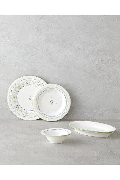 English Home Lavender Porselen Kahvaltı Takımı 12 Parça 6 Kişilik Yeşil-Mavi