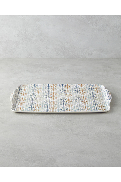 English Home Cozy Stripe Melamine Non-Slip 2-Piece Tray 42X31 cm + 25X38 cm Blue