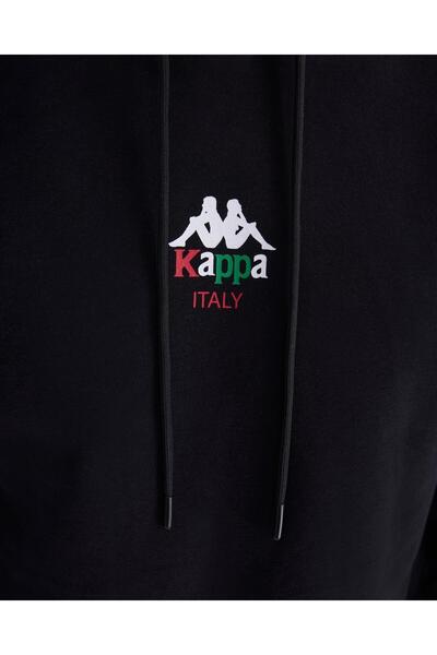 Kappa Authentic İtaly Hoodie Men's Black Comfort Fit Hoodie