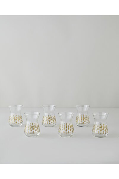 English Home Gold Leaves Glass 6-Piece Tea Cup Set 132 ml Transparent-Gold