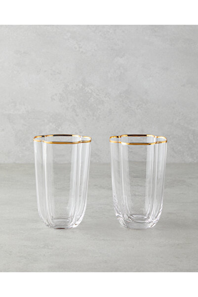 English Home Reina Cam El Yapımı 2’li Bardak 400 ml Şeffaf-Gold