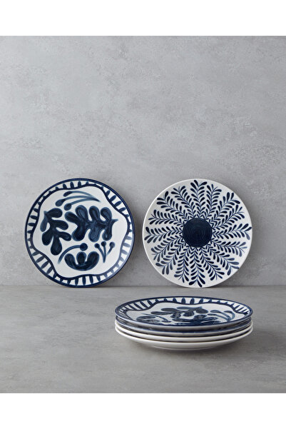 English Home Via Porselen 6'lı Pasta Tabağı 21 cm Beyaz - Lacivert