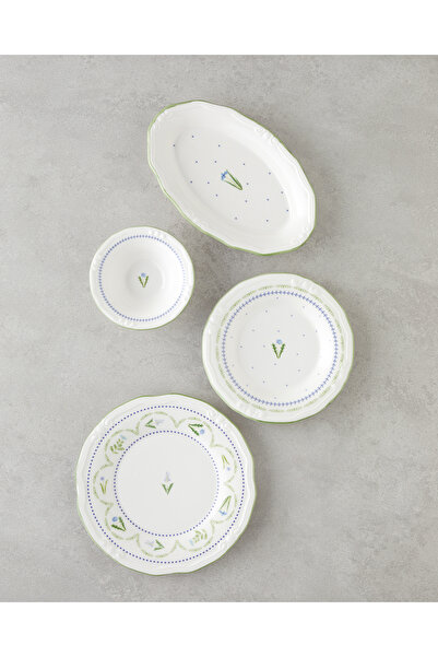 English Home Lavender Porselen Kahvaltı Takımı 12 Parça 6 Kişilik Yeşil-Mavi