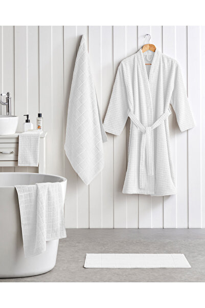 English Home Chequer Cotton Bath Towel 80X150 cm White