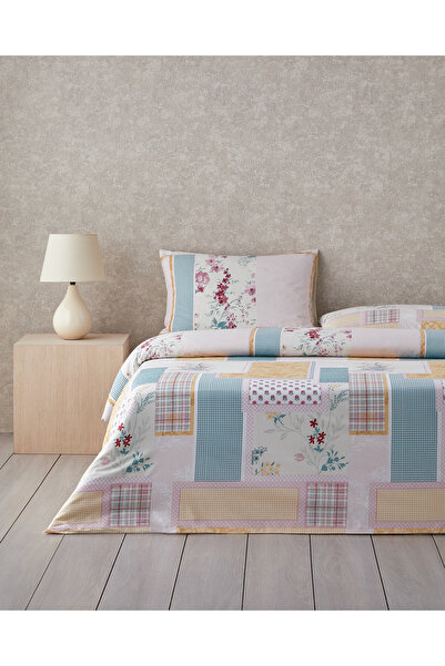 English Home Set de lenjerie de pat dublu din bumbac cu două fețe Patch Bouquet 200x220 cm verde-galben