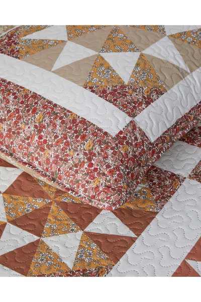 English Home Vintage Lace Patchwork Çift Taraflı Çok Amaçlı Tek Kişilik Yatak Örtüsü Takımı 160x220 cm Terracotta