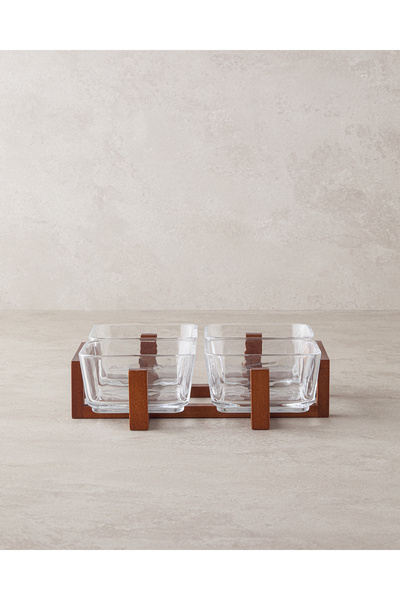 English Home Blend Glass-Bamboo 5 Piece Presentation Tray 10X5 cm Transparent