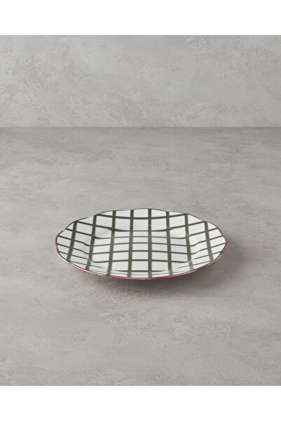 English Home Gridlock Bone Porselen Servis Tabağı 27 cm Bordo-Yeşil