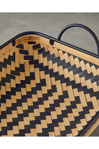 English Home Bamboo Bambu Dekoratif Tepsi Natural-Siyah