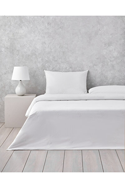 English Home Σετ Παπλωματοθήκη Βασιλικό Φύλλωμα Κεντημένο Βαμβακερό Διπλό 200x220 cm Λευκό