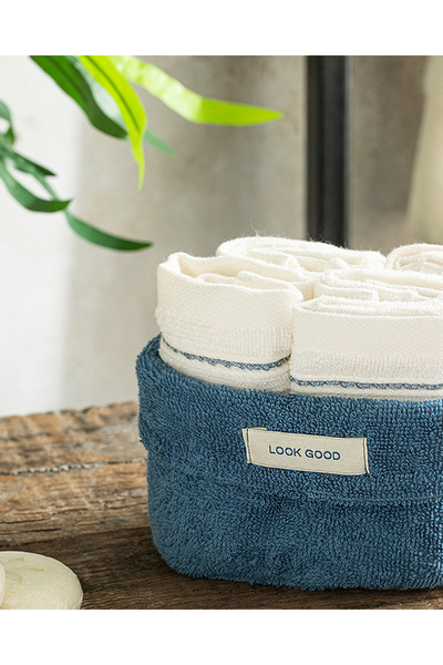 English Home Quadro pamut 4 részes kéztörlő készlet 30x40 cm kobaltkék-ekrü