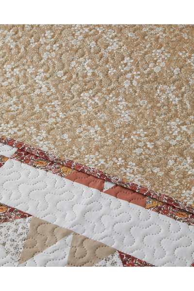 English Home Vintage Lace Patchwork Çift Taraflı Çok Amaçlı Tek Kişilik Yatak Örtüsü Takımı 160x220 cm Terracotta