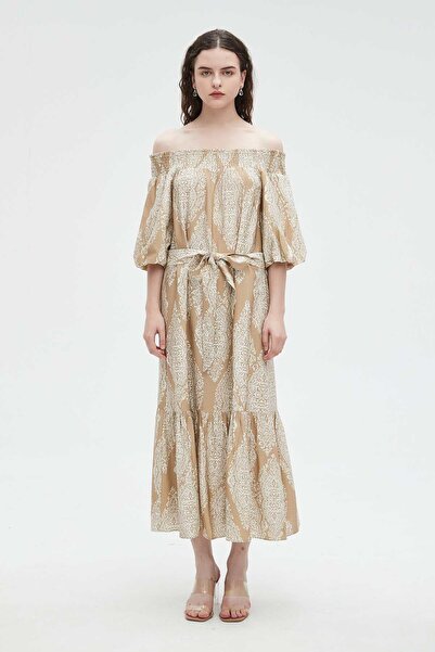 Nichii Printed Midi Dress with Bow at Waist and 3/4 Sleeves